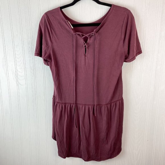 Mote‎ cranberry short sleeve top tie back size Medium - Picture 1 of 6